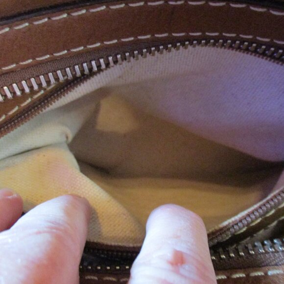 Vintage Michael Kors Cognac Brown Leather Top Handles Handbag w/Buckle Accents - Picture 9 of 11